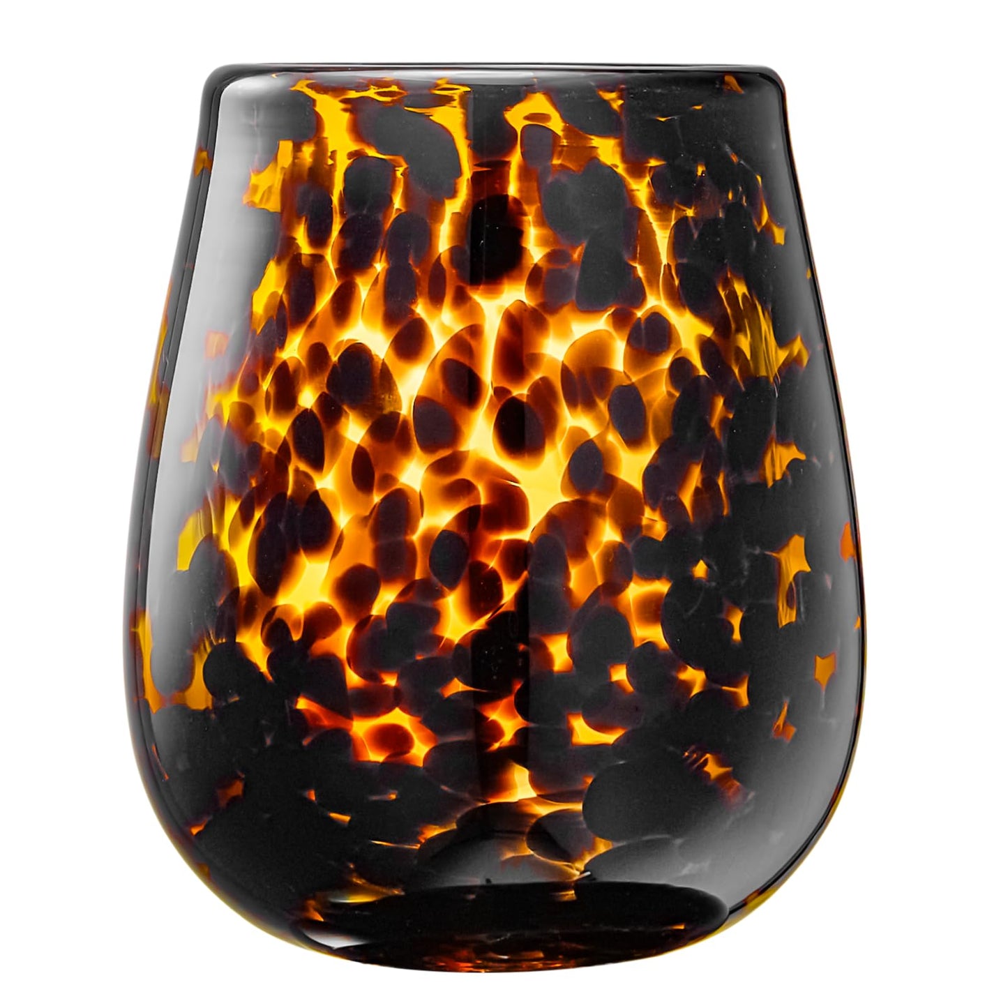 Leopard Print Amber Colored Stemless Wine Glass | Set of 2