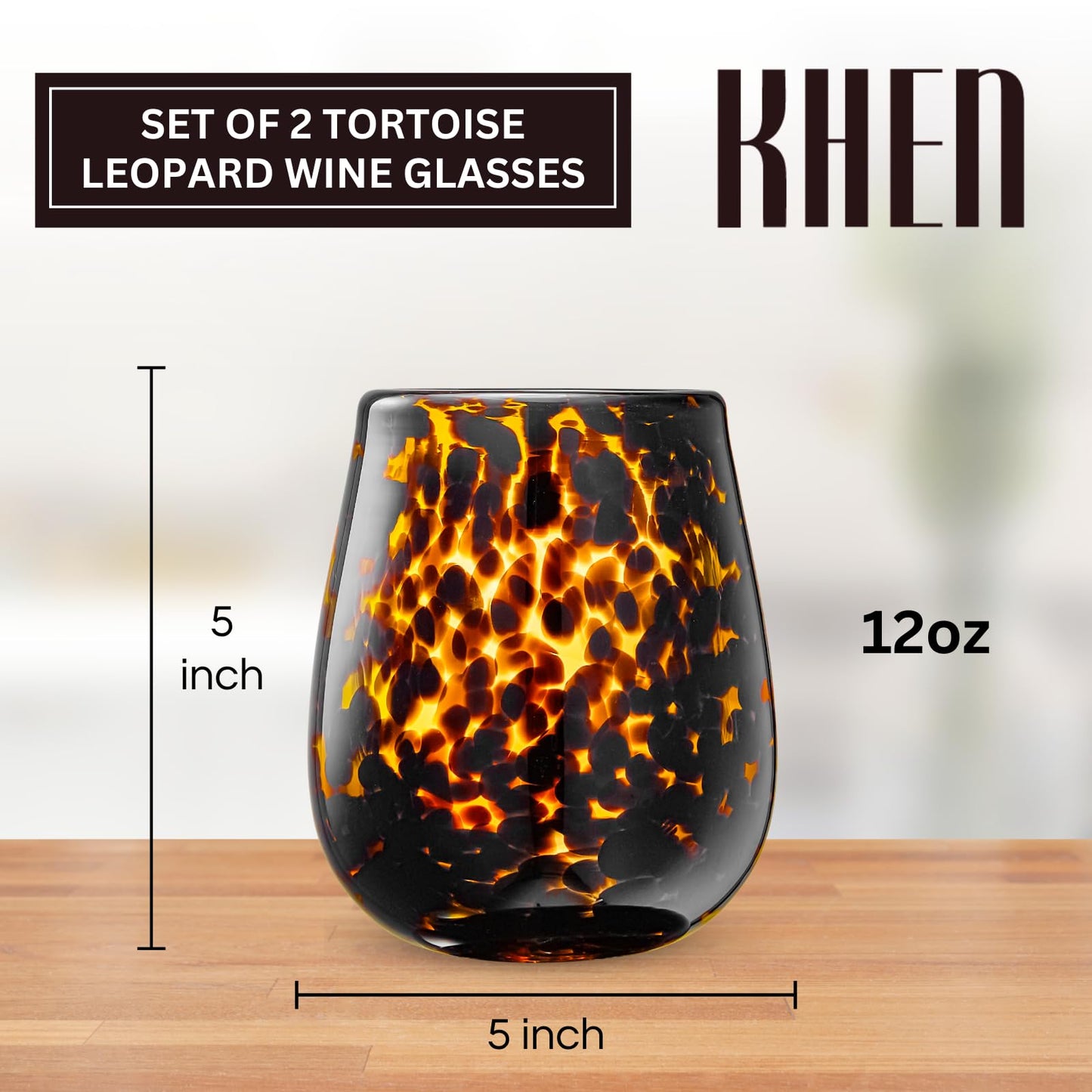 Leopard Print Amber Colored Stemless Wine Glass | Set of 2