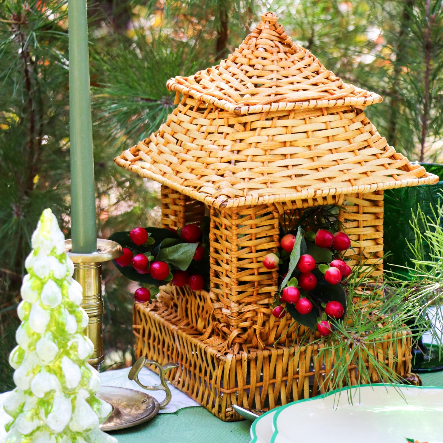 Natural Rattan Pagoda Set - Pair of Large