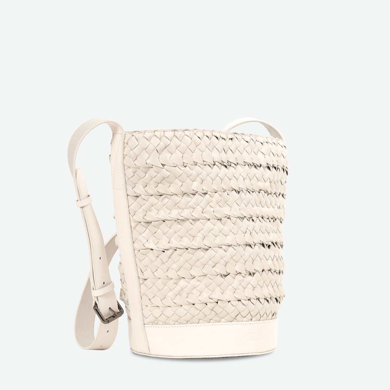 Emery Woven Leather Shoulder Bag - Stone