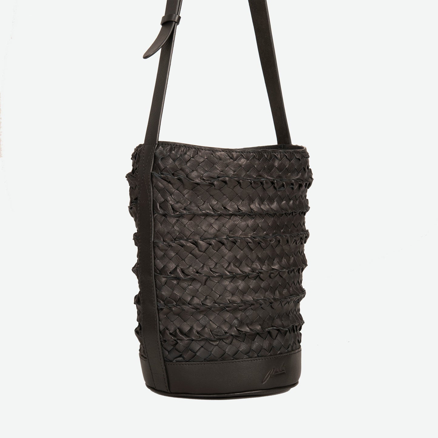 Emery Woven Leather Shoulder Bag - Black