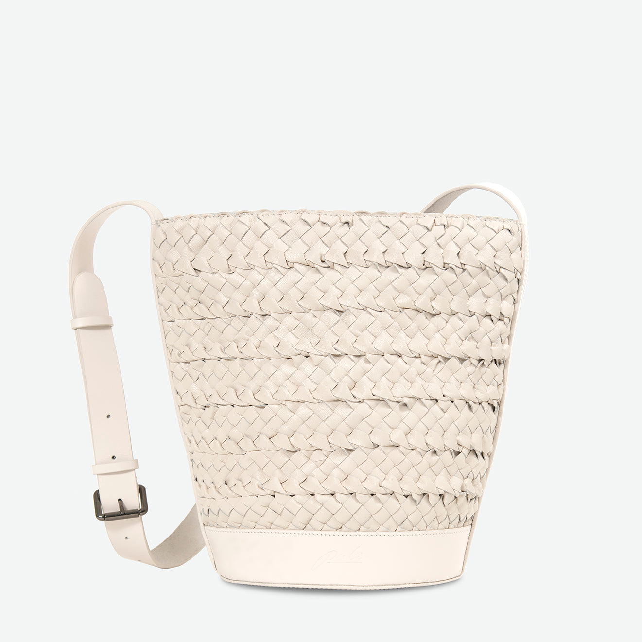 Emery Woven Leather Shoulder Bag - Stone