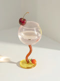 Handblown Bubble Wine Glass - Retro Whimsical Eclectic Wavy Stemmed Goblets