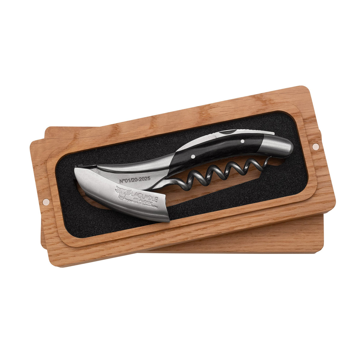 Handcrafted Limited Edition Numbered Sommelier Waiter's Corkscrew with Ebony Wood Handle and Red Inlay by Laguiole en Aubrac