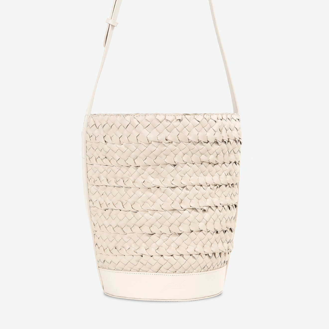 Emery Woven Leather Shoulder Bag - Stone