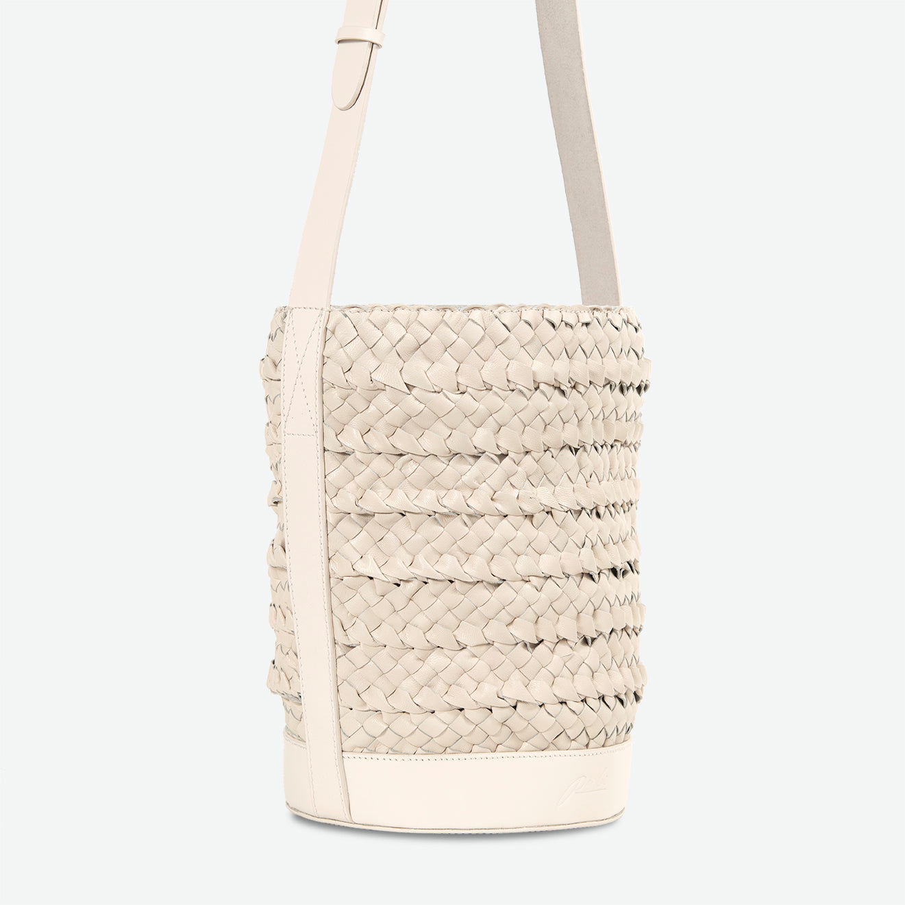Emery Woven Leather Shoulder Bag - Stone