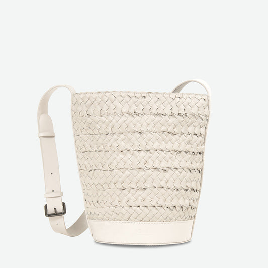 Emery Woven Leather Shoulder Bag - Stone