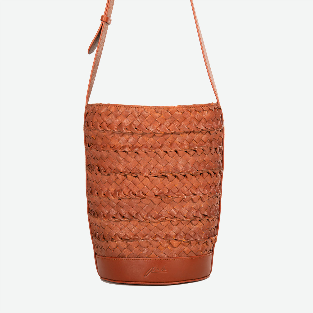 Emery Woven Leather Shoulder Bag - Chestnut