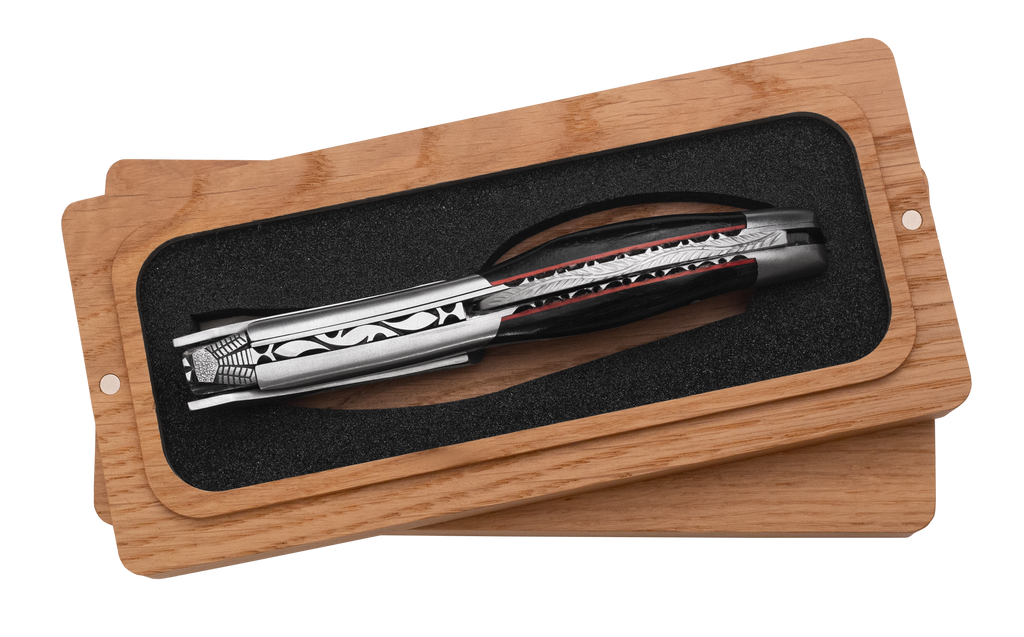 Handcrafted Limited Edition Numbered Sommelier Waiter's Corkscrew with Ebony Wood Handle and Red Inlay by Laguiole en Aubrac