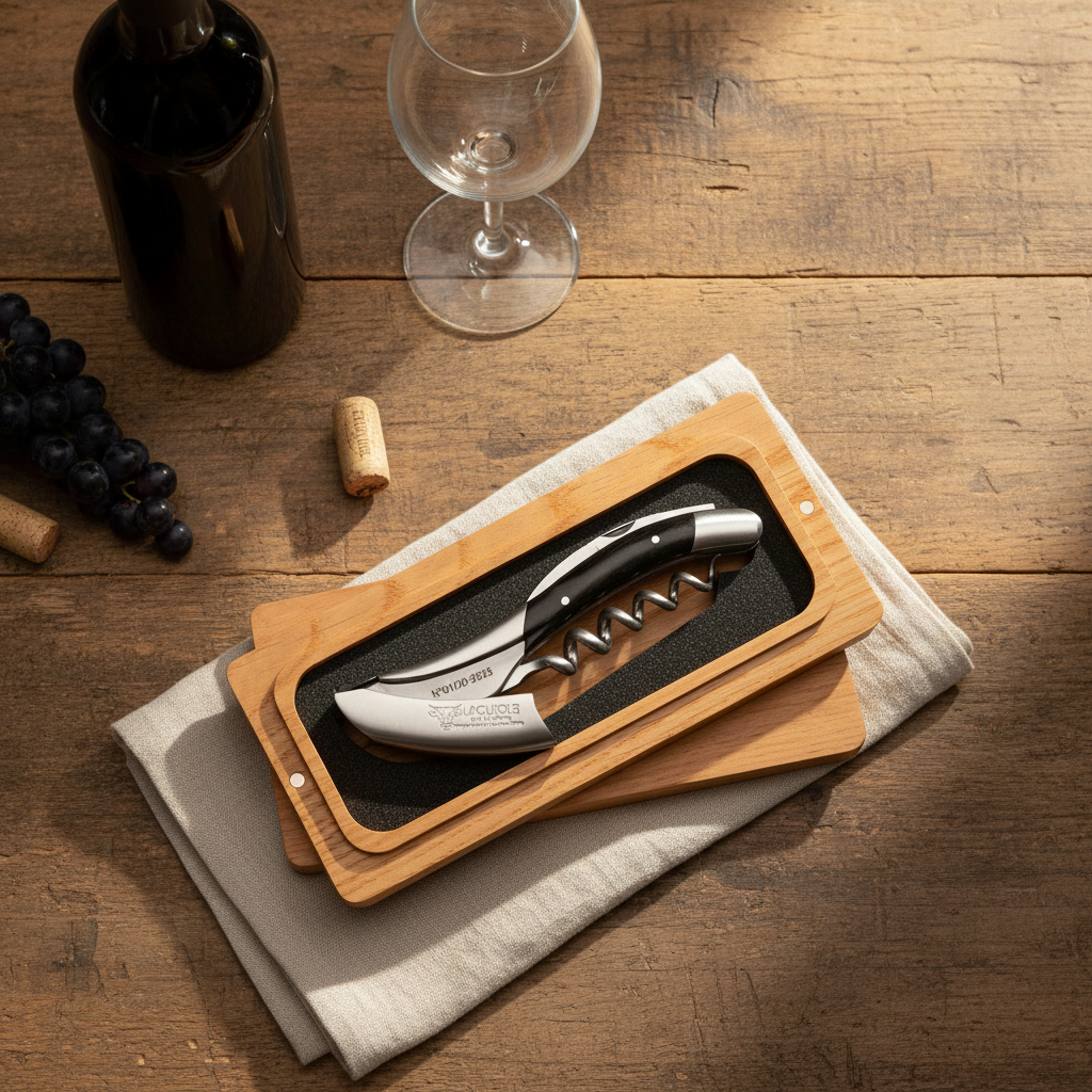 Handcrafted Limited Edition Numbered Sommelier Waiter's Corkscrew with Ebony Wood Handle and Red Inlay by Laguiole en Aubrac