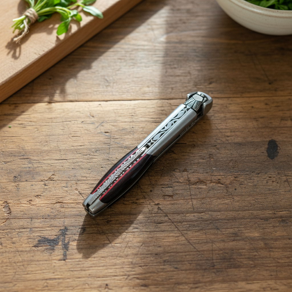 Handcrafted Limited Edition Numbered Sommelier Waiter's Corkscrew with Ebony Wood Handle and Red Inlay by Laguiole en Aubrac