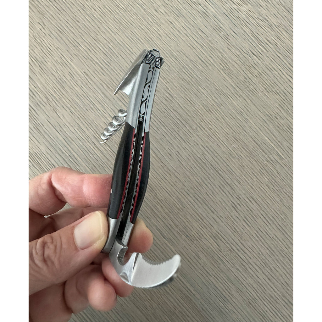 Handcrafted Limited Edition Numbered Sommelier Waiter's Corkscrew with Ebony Wood Handle and Red Inlay by Laguiole en Aubrac