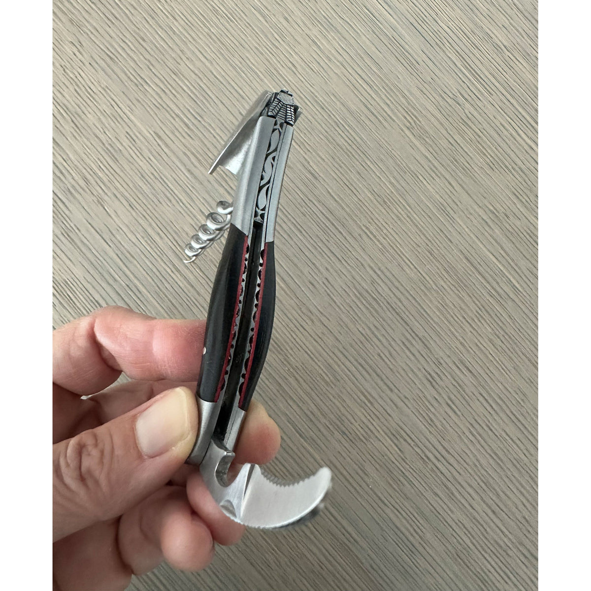 Handcrafted Limited Edition Numbered Sommelier Waiter's Corkscrew with Ebony Wood Handle and Red Inlay by Laguiole en Aubrac