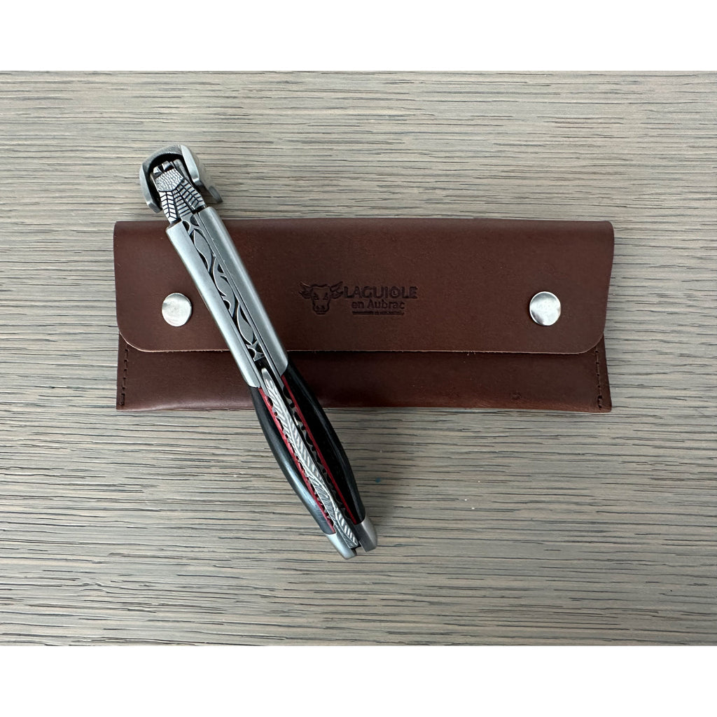 Handcrafted Limited Edition Numbered Sommelier Waiter's Corkscrew with Ebony Wood Handle and Red Inlay by Laguiole en Aubrac