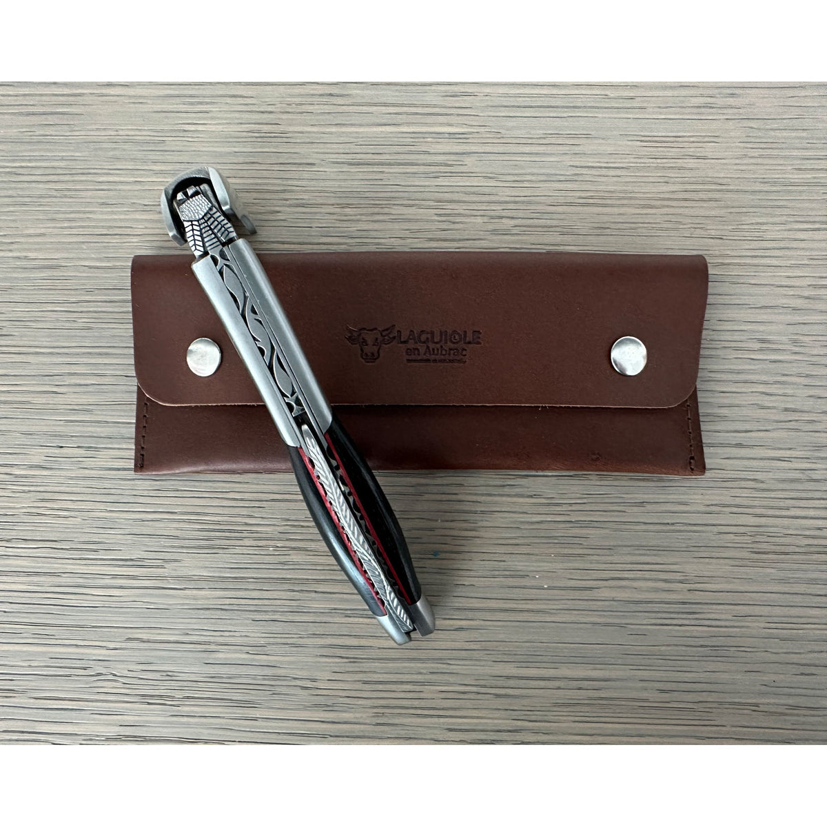 Handcrafted Limited Edition Numbered Sommelier Waiter's Corkscrew with Ebony Wood Handle and Red Inlay by Laguiole en Aubrac