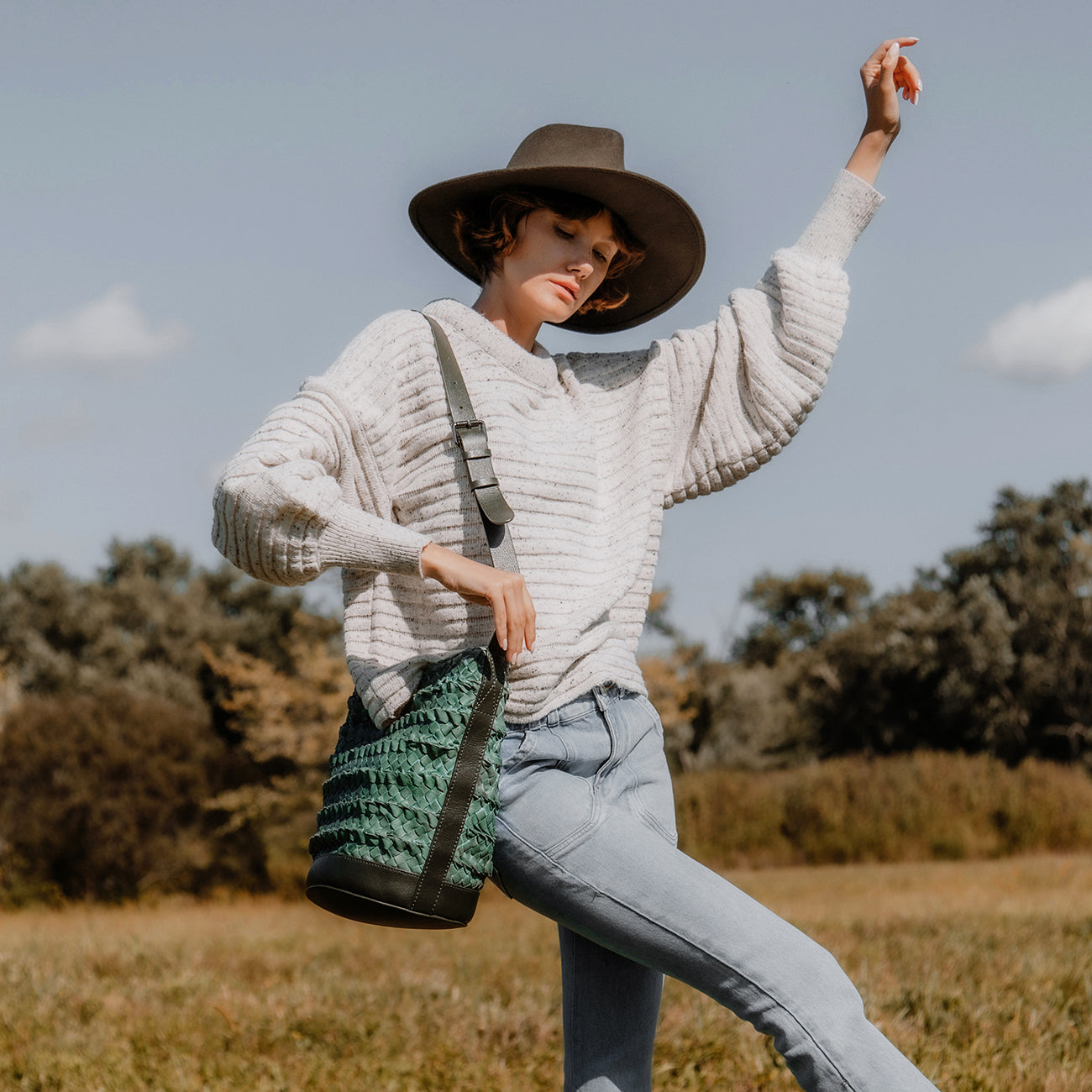 Emery Woven Leather Shoulder Bag