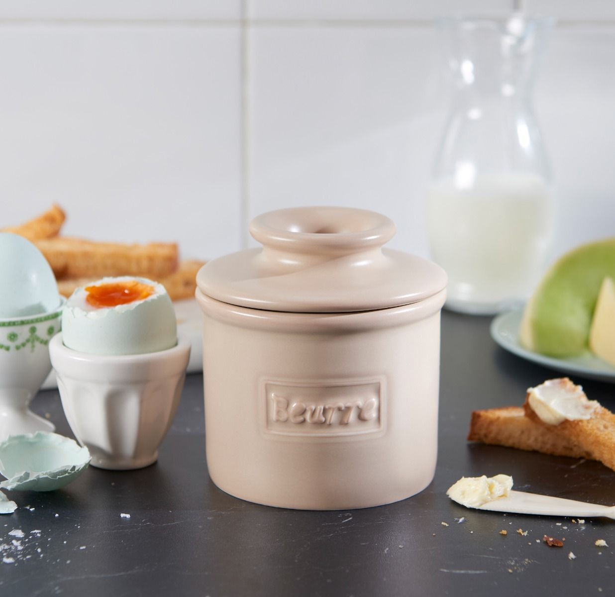 Matte Beige Cafe Butter Bell Crock