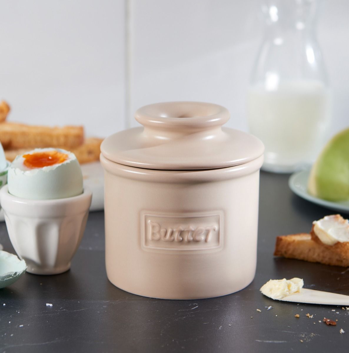 Matte Beige Cafe Butter Bell Crock
