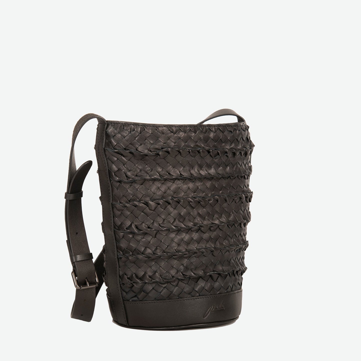 Emery Woven Leather Shoulder Bag - Black