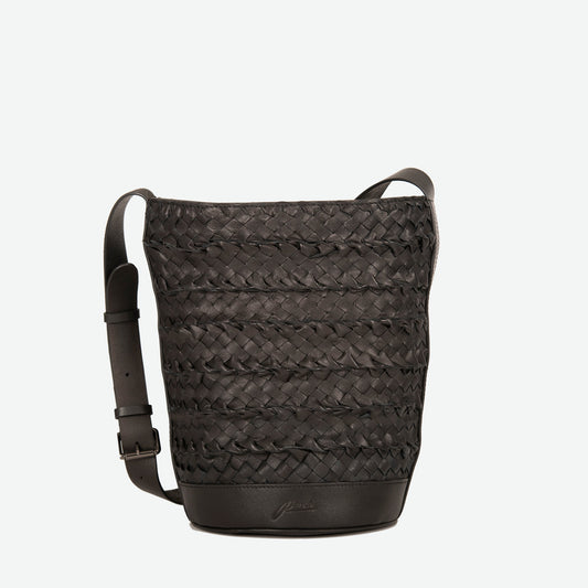 Emery Woven Leather Shoulder Bag - Black