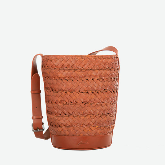 Emery Woven Leather Shoulder Bag - Chestnut